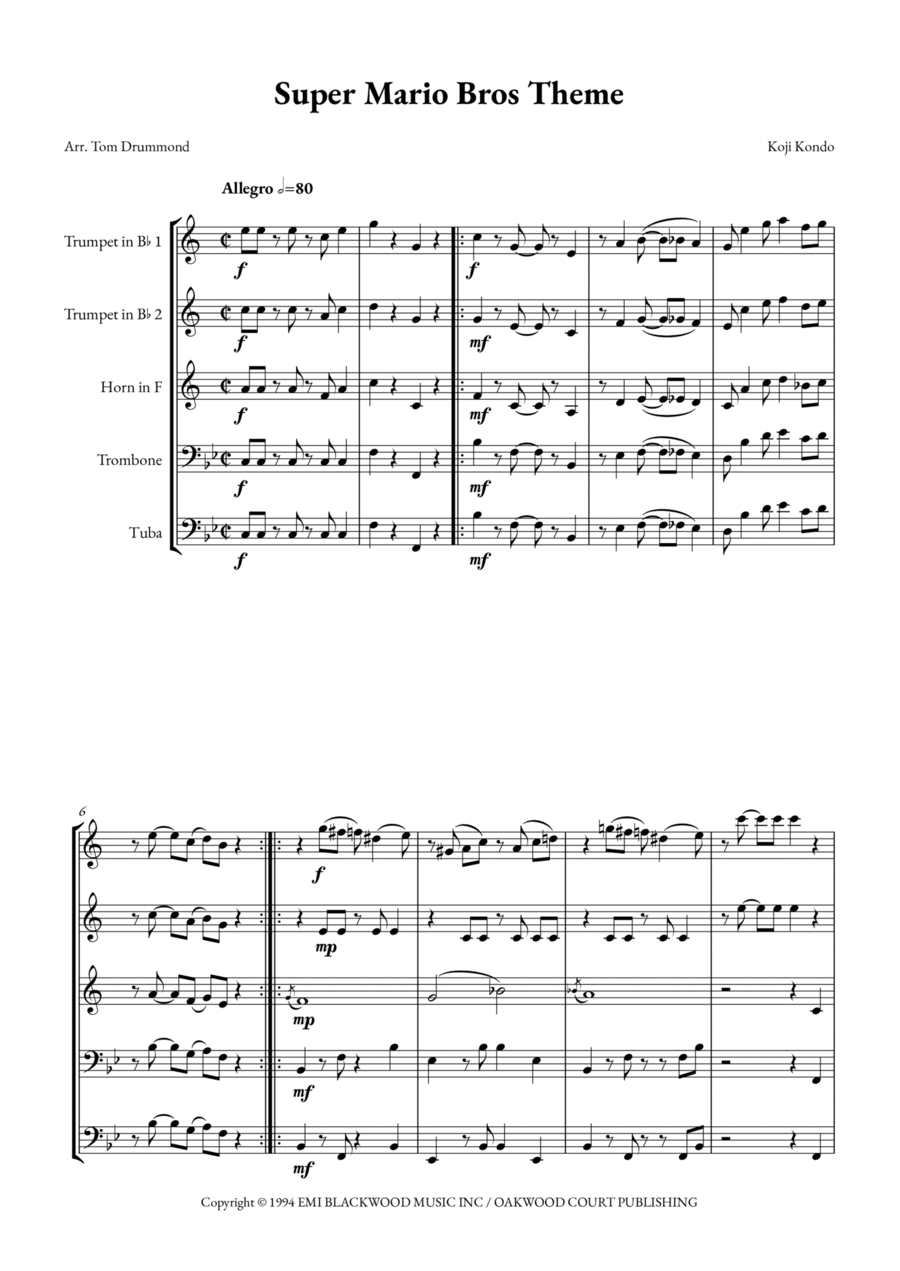 Super Mario Bros Theme Brass Quintet scores gallery preview page 1