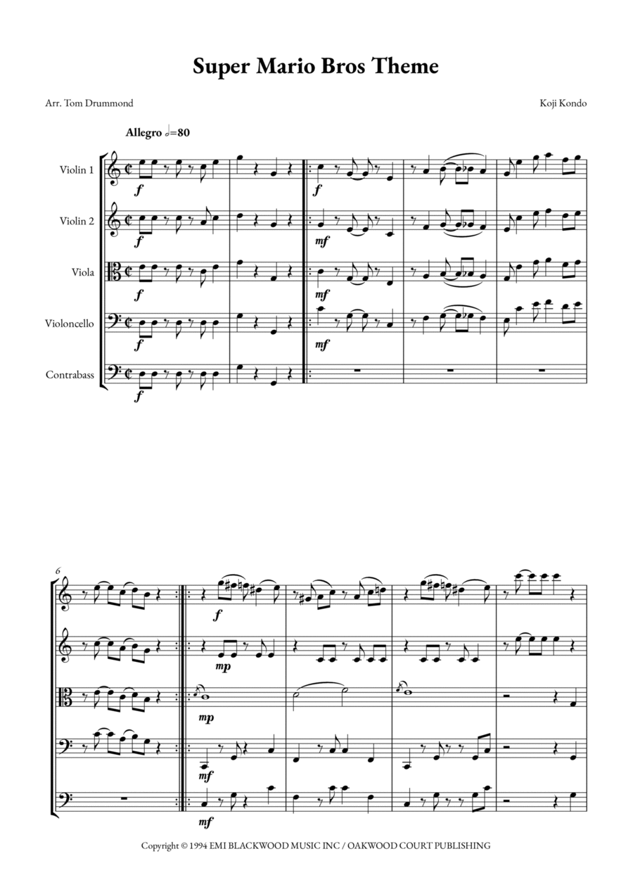 Super Mario Bros Theme String Quintet scores gallery preview page 1