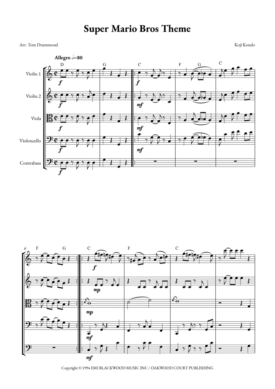 Super Mario Bros Theme String Quintet scores gallery preview page 1