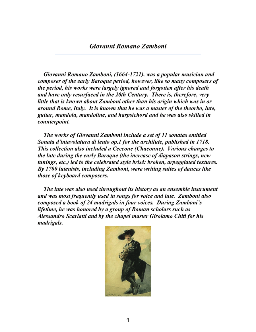 Giovanni Zamboni Eleven Lute Suites and Ceccona From Sonata d'Intavolatura di Leuto Opus 1 For Low G Lute scores gallery preview page 5