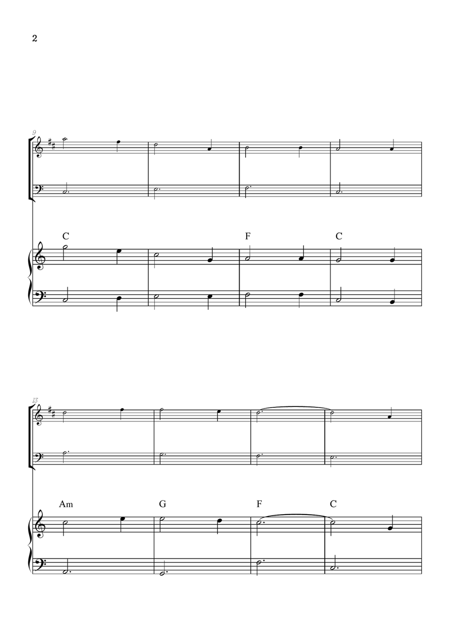 Amazing Grace • super easy trumpet and trombone sheet music with piano accompaniment and chords Brass Duet scores gallery preview page 2