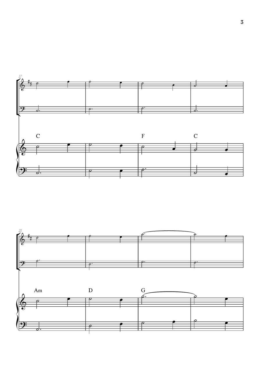 Amazing Grace • super easy trumpet and trombone sheet music with piano accompaniment and chords Brass Duet scores gallery preview page 3