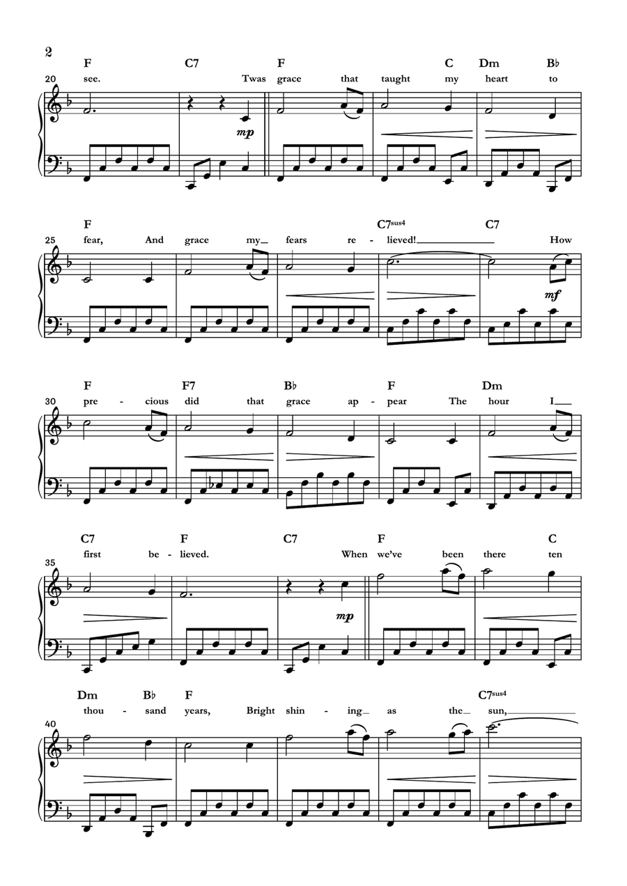 Amazing Grace Piano Solo scores gallery preview page 2