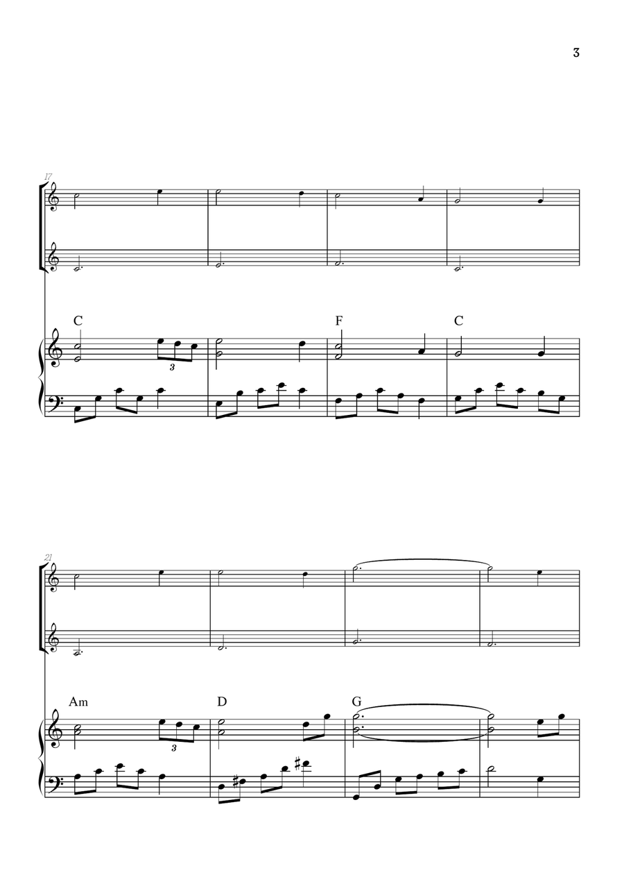 Amazing Grace • super easy violin duet sheet music with intermediate piano accompaniment (w chords) String Duet scores gallery preview page 3
