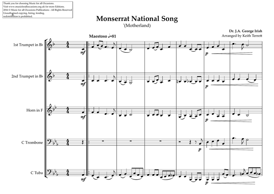 Monsterrat National & Local Anthems for Brass Quintet Brass Quintet scores gallery preview page 4