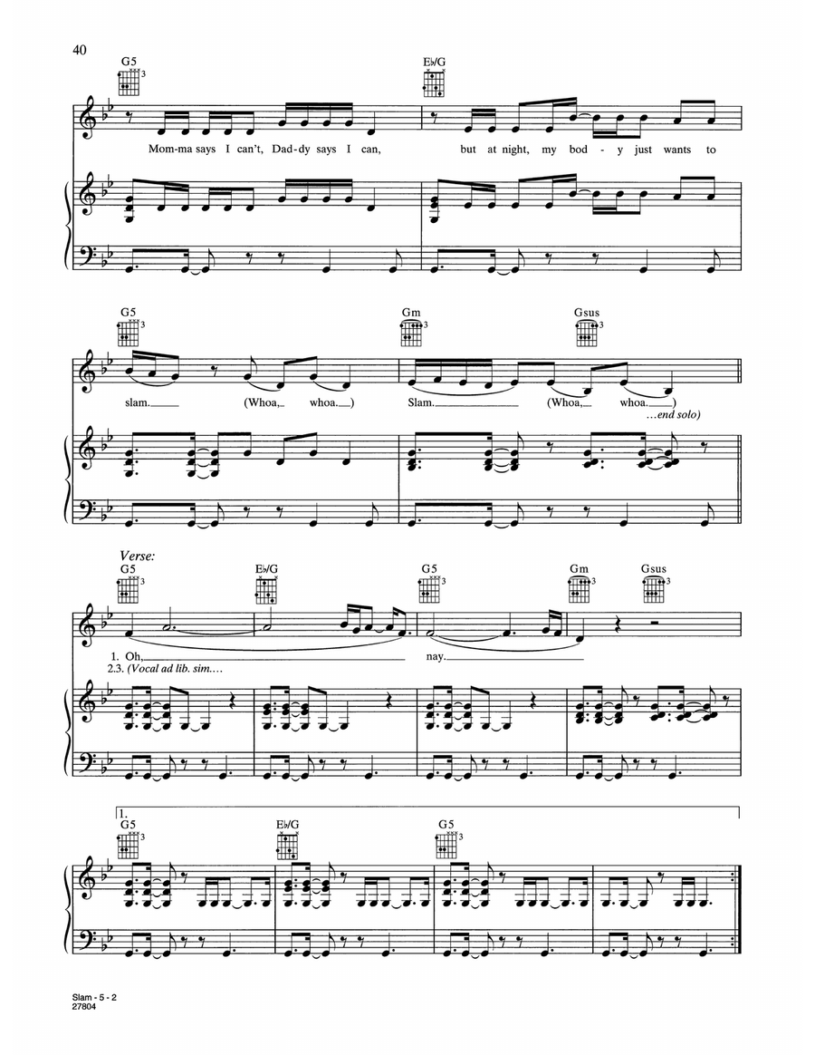 Slam (from Music And Lyrics) Piano, Vocal, Guitar scores gallery preview page 2