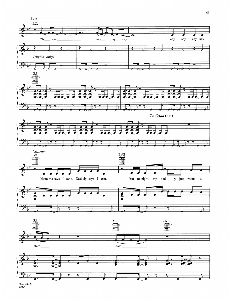 Slam (from Music And Lyrics) Piano, Vocal, Guitar scores gallery preview page 3
