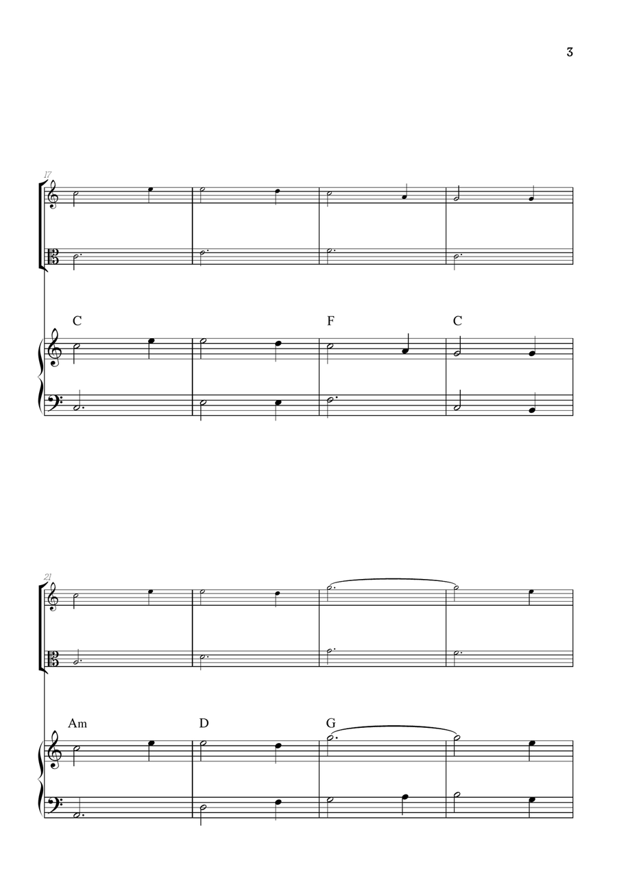 Amazing Grace • super easy violin and viola sheet music with piano accompaniment (and chords) String Duet scores gallery preview page 3