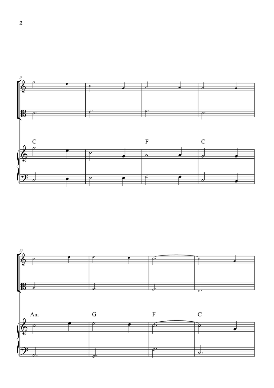 Amazing Grace • violin & viola with intermediate piano accompaniment (with chords) String Duet scores gallery preview page 2