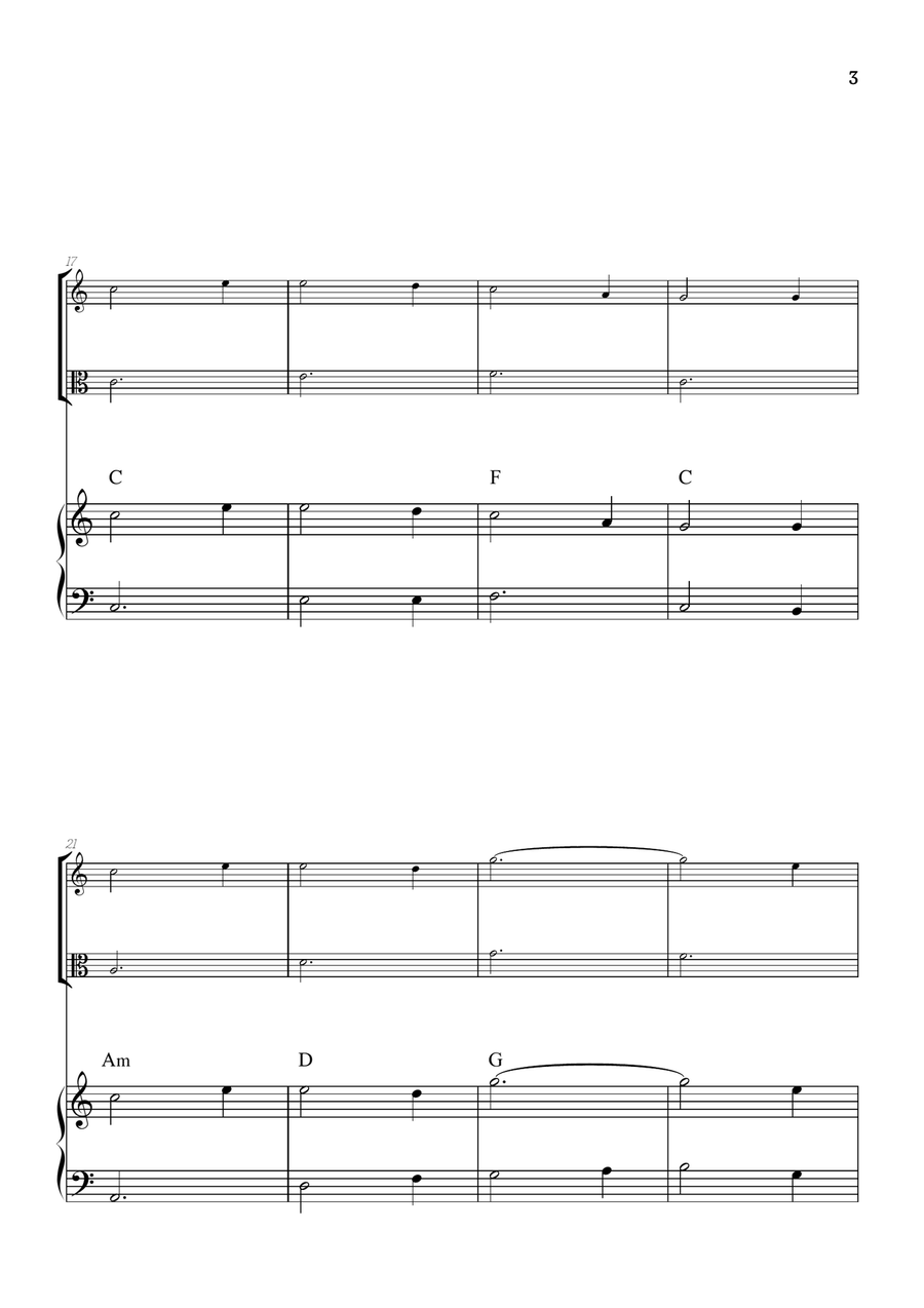 Amazing Grace • violin & viola with intermediate piano accompaniment (with chords) String Duet scores gallery preview page 3