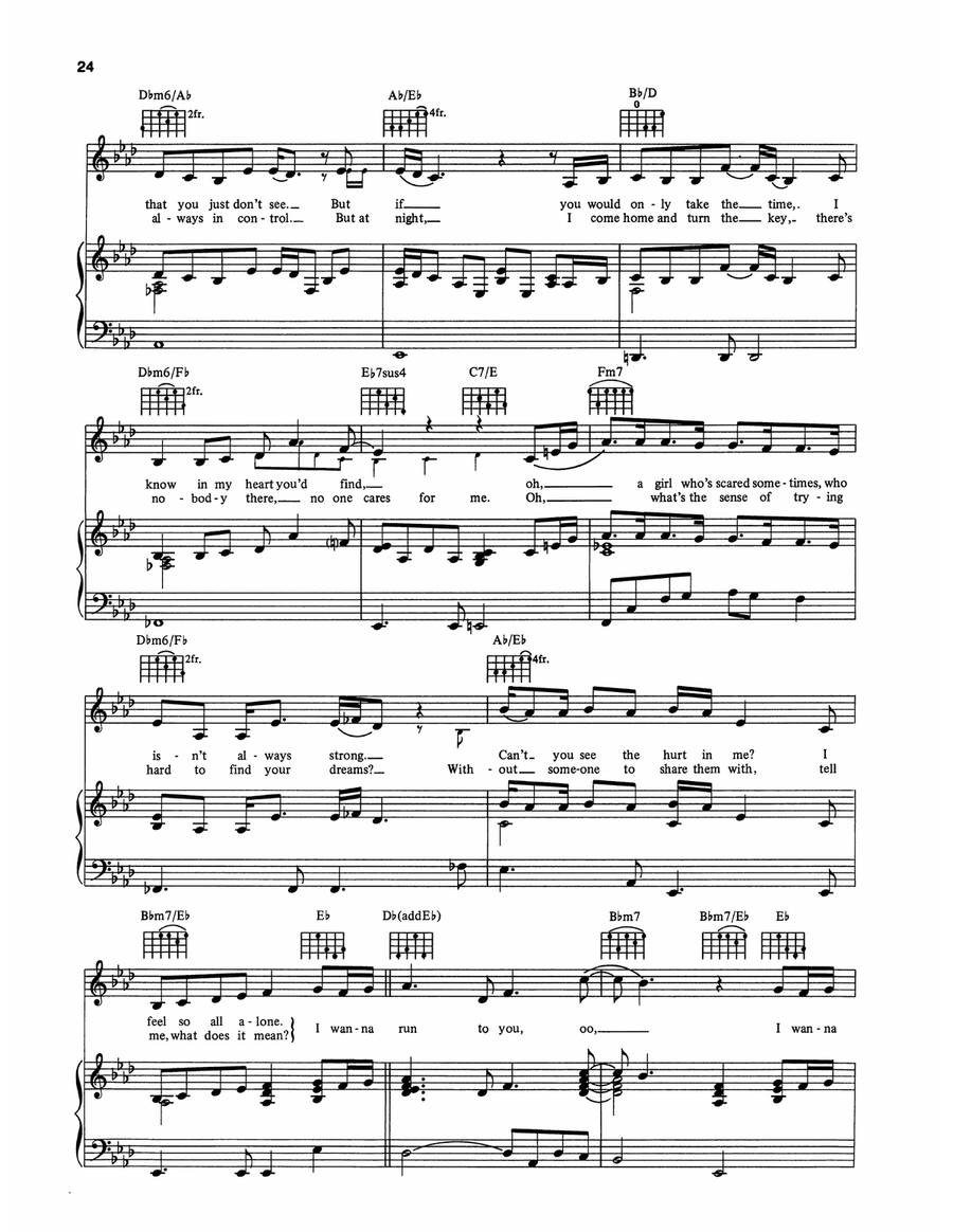 Run To You (from The Bodyguard) Piano, Vocal, Guitar scores gallery preview page 2
