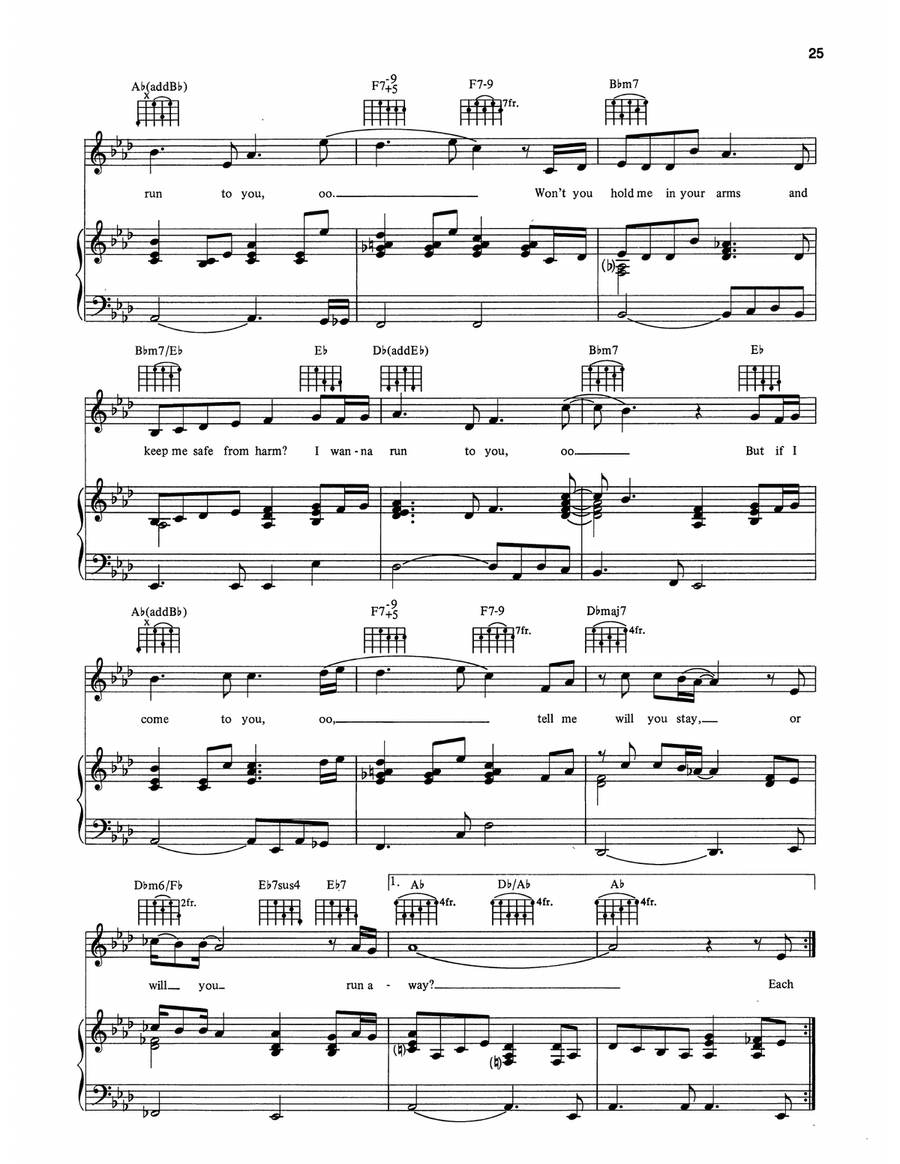 Run To You (from The Bodyguard) Piano, Vocal, Guitar scores gallery preview page 3