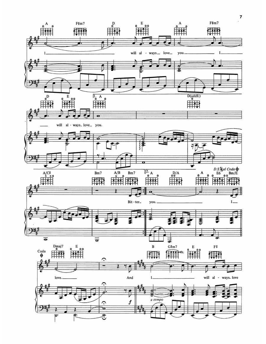I Will Always Love You (from The Bodyguard) Piano, Vocal, Guitar scores gallery preview page 2