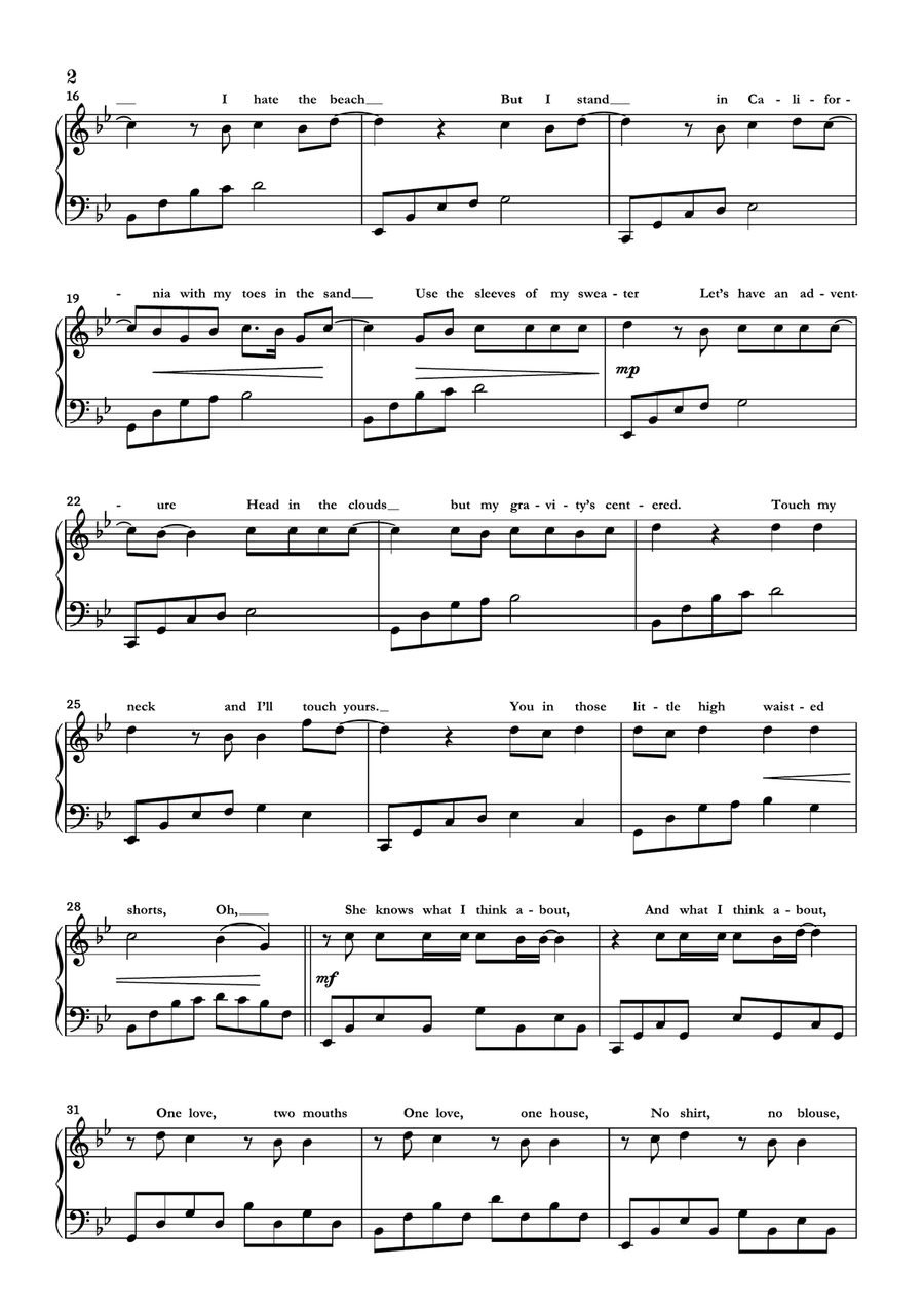Sweater Weather Piano Solo scores gallery preview page 2