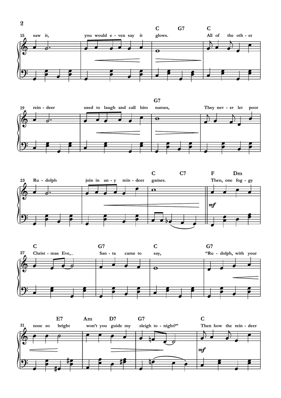 Rudolph The Red-nosed Reindeer Piano Solo scores gallery preview page 2