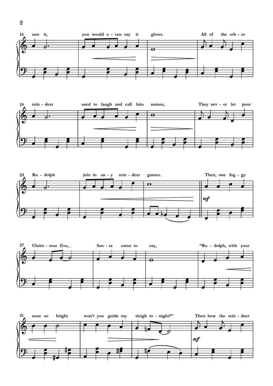 Rudolph The Red-nosed Reindeer Piano Solo scores gallery preview page 2