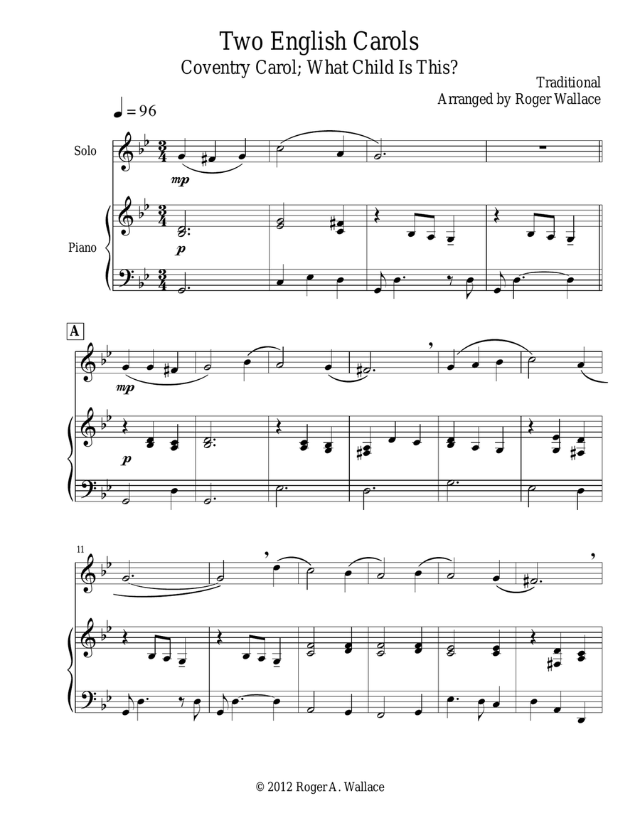 Two English Carols (Coventry Carol; What Child Is This?) - Vibraphone & Piano Piano Accompaniment scores gallery preview page 3