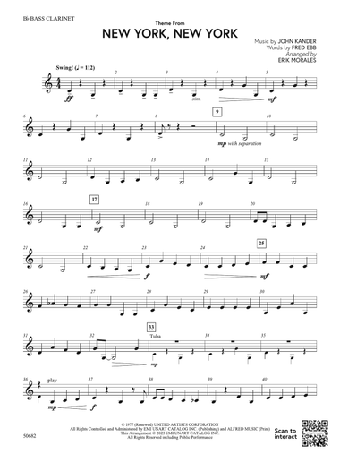 Theme from New York, New York: B-flat Bass Clarinet
