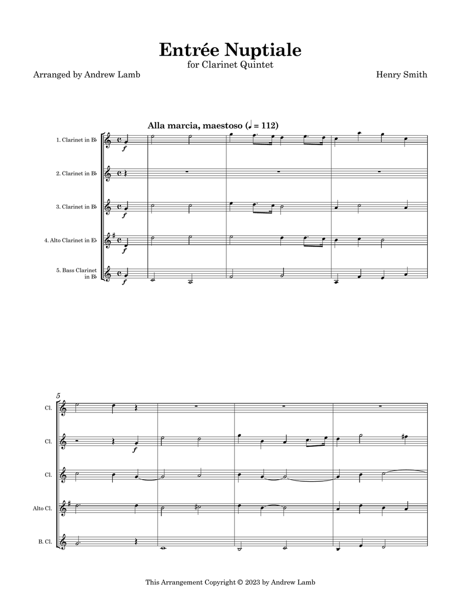 Henry Smith | Entrée Nuptiale | for Clarinet Quintet Clarinet Quintet scores gallery preview page 4