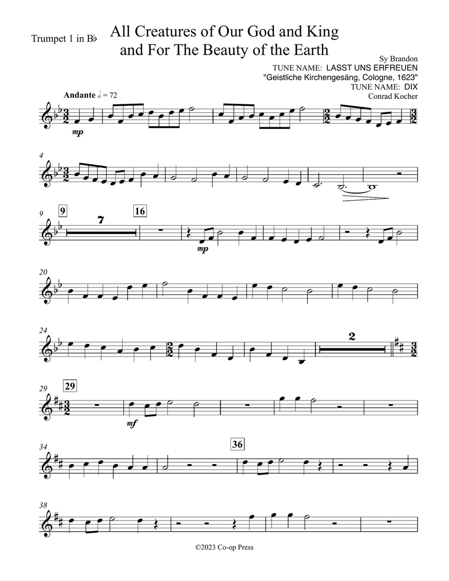 All Creatures of Our God and King and For the Beauty of the Earth Brass Quintet scores gallery preview page 6