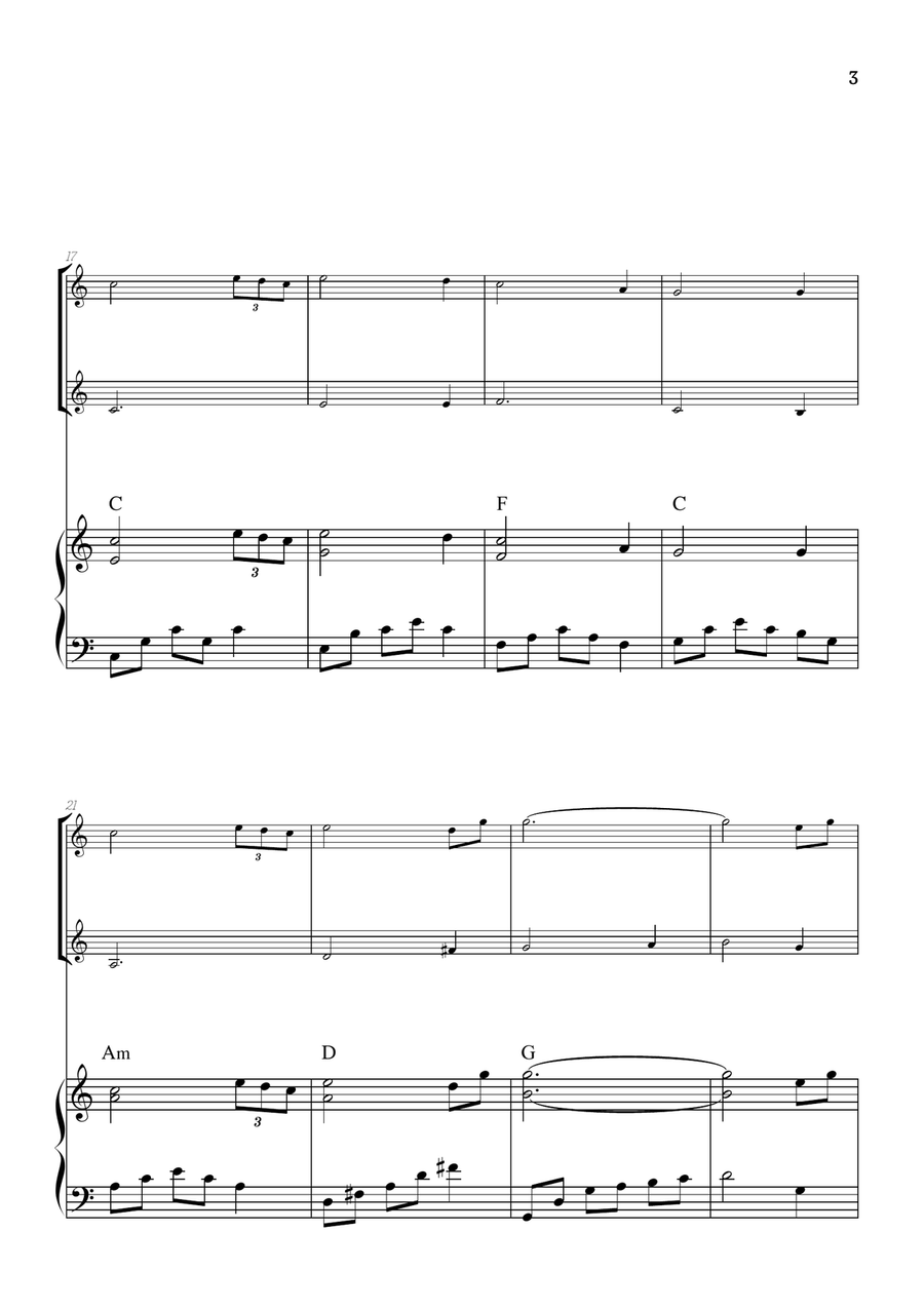 Amazing Grace • easy violin duet sheet music with intermediate piano accompaniment (and chords) String Duet scores gallery preview page 3
