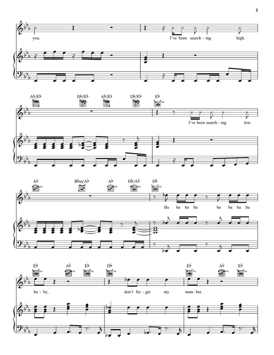 Baby Don't Forget My Number Piano, Vocal, Guitar scores gallery preview page 3