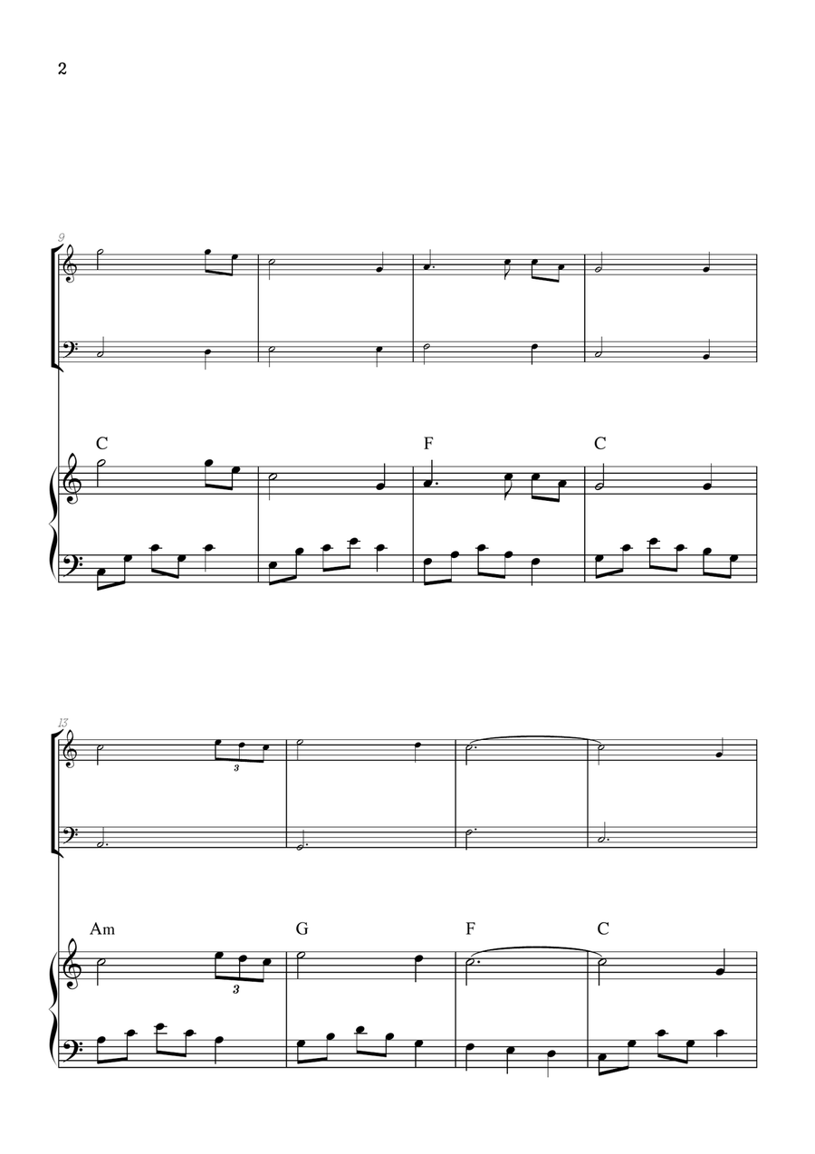 Amazing Grace • easy violin and cello sheet music with piano accompaniment (and chords) Piano Trio scores gallery preview page 2