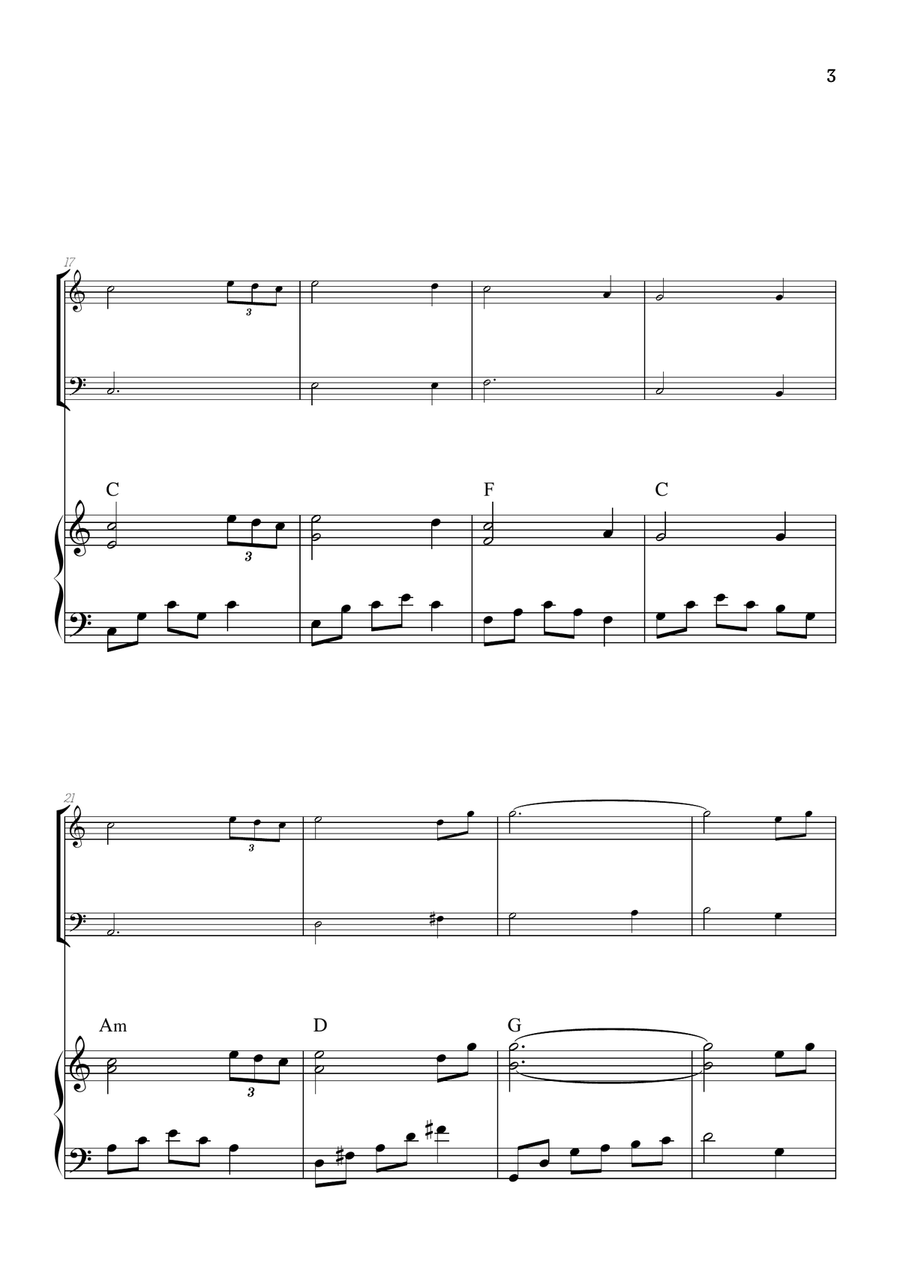 Amazing Grace • easy violin and cello sheet music with piano accompaniment (and chords) Piano Trio scores gallery preview page 3