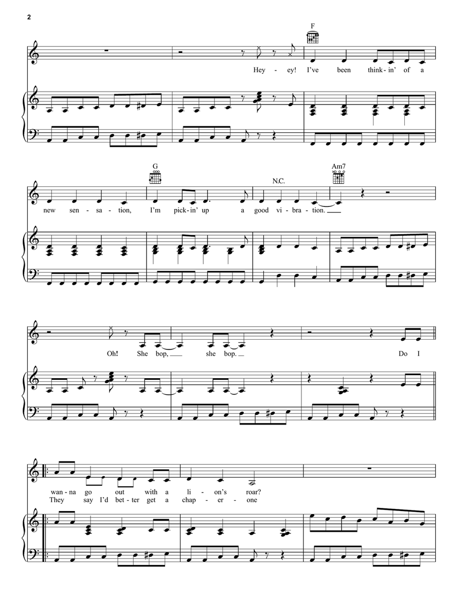 She Bop She Bop Piano, Vocal, Guitar scores gallery preview page 2