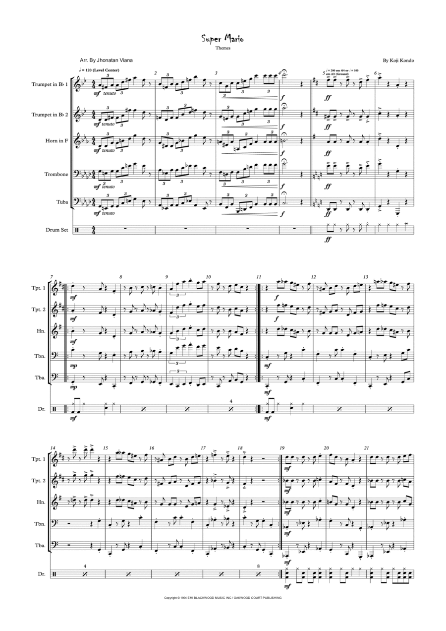 Super Mario Bros Theme Brass Quintet scores gallery preview page 1