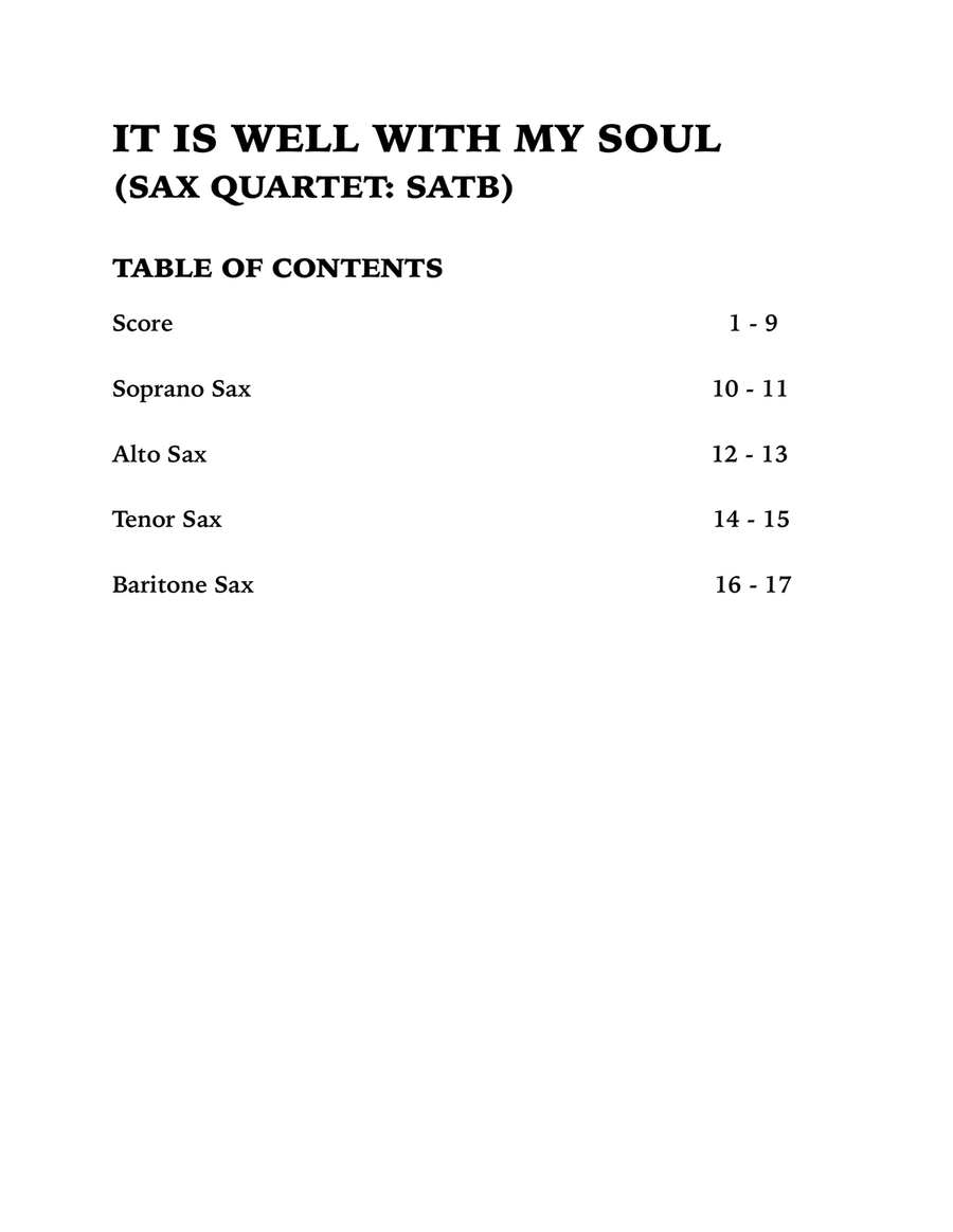 It Is Well With My Soul (Sax Quartet: SATB) Saxophone Quartet scores gallery preview page 4