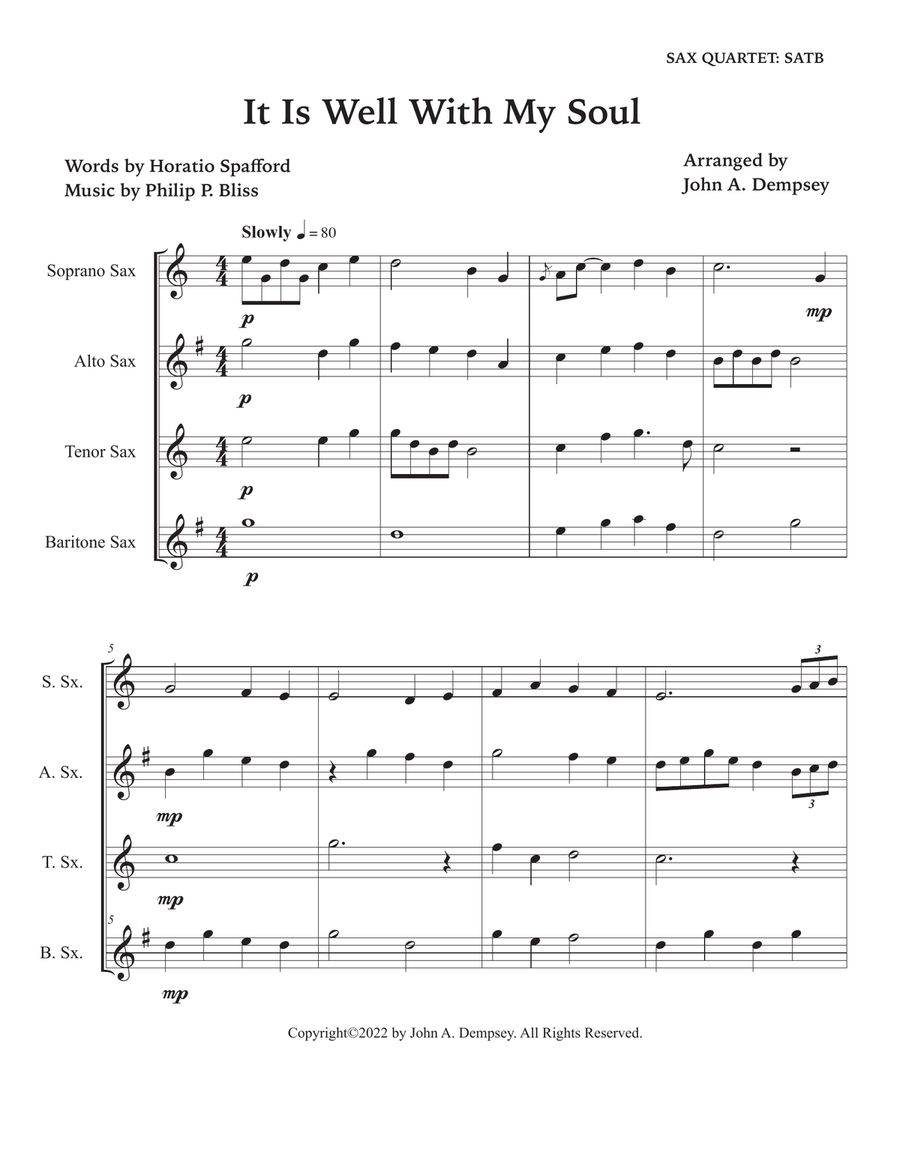 It Is Well With My Soul (Sax Quartet: SATB) Saxophone Quartet scores gallery preview page 5
