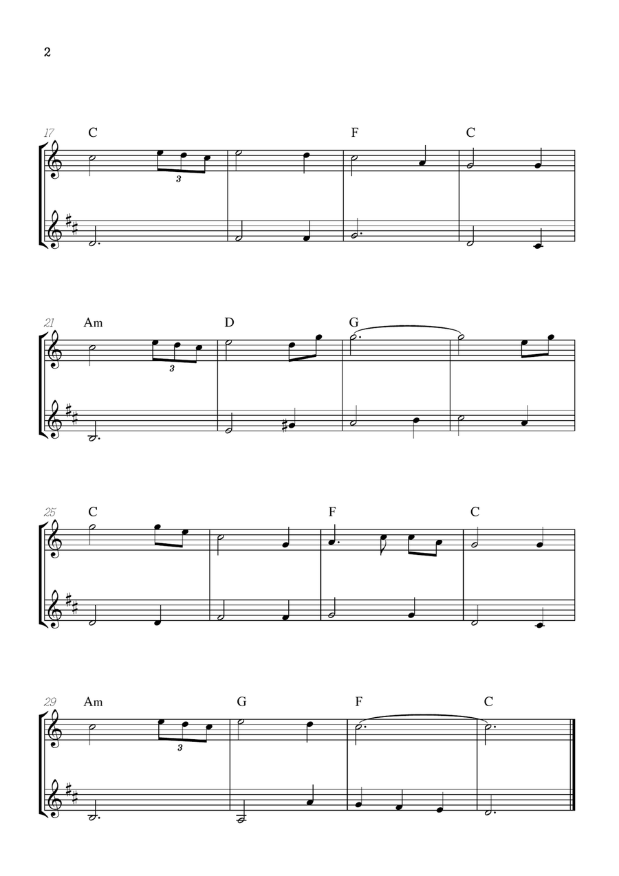 Amazing Grace • easy flute and clarinet sheet music with chords Woodwind Duet scores gallery preview page 2