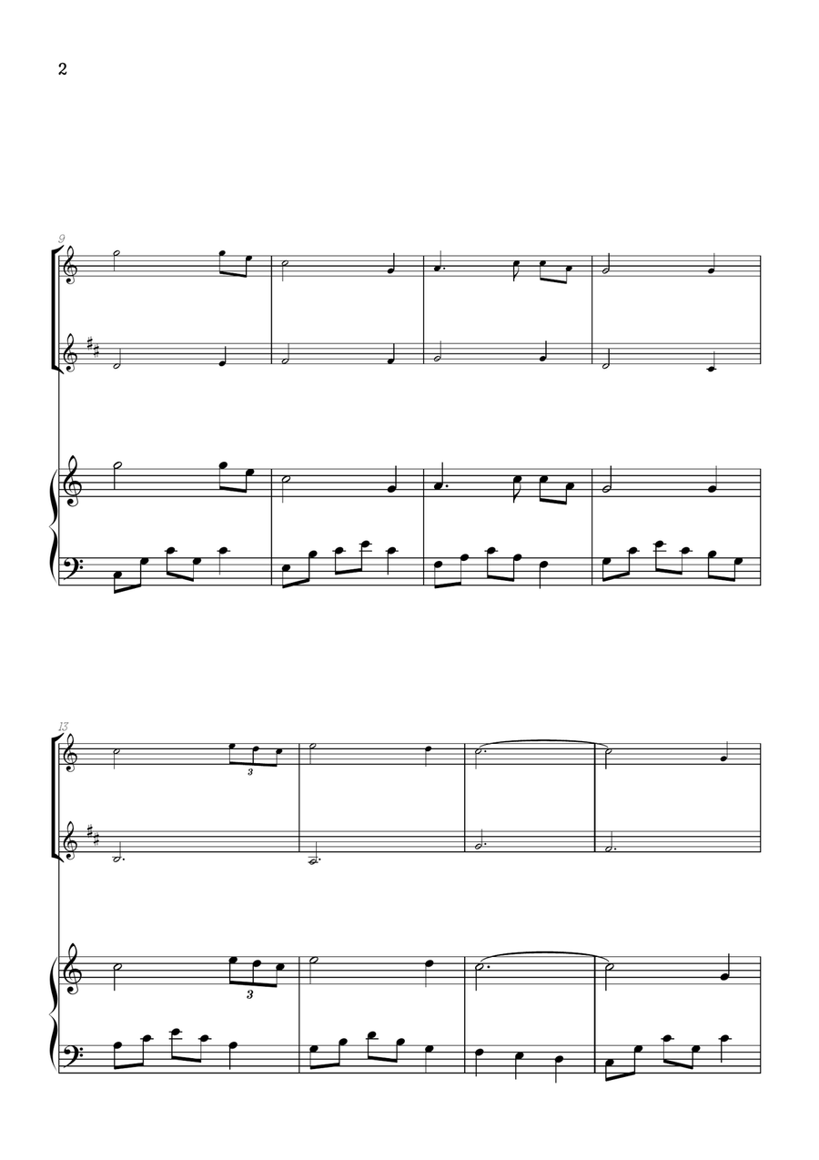 Amazing Grace • easy flute and clarinet sheet music with piano accompaniment Woodwind Duet scores gallery preview page 2