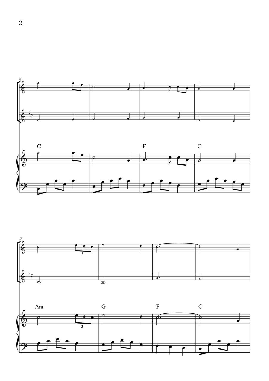 Amazing Grace • easy flute and clarinet sheet music with piano accompaniment (with chords) Woodwind Duet scores gallery preview page 2