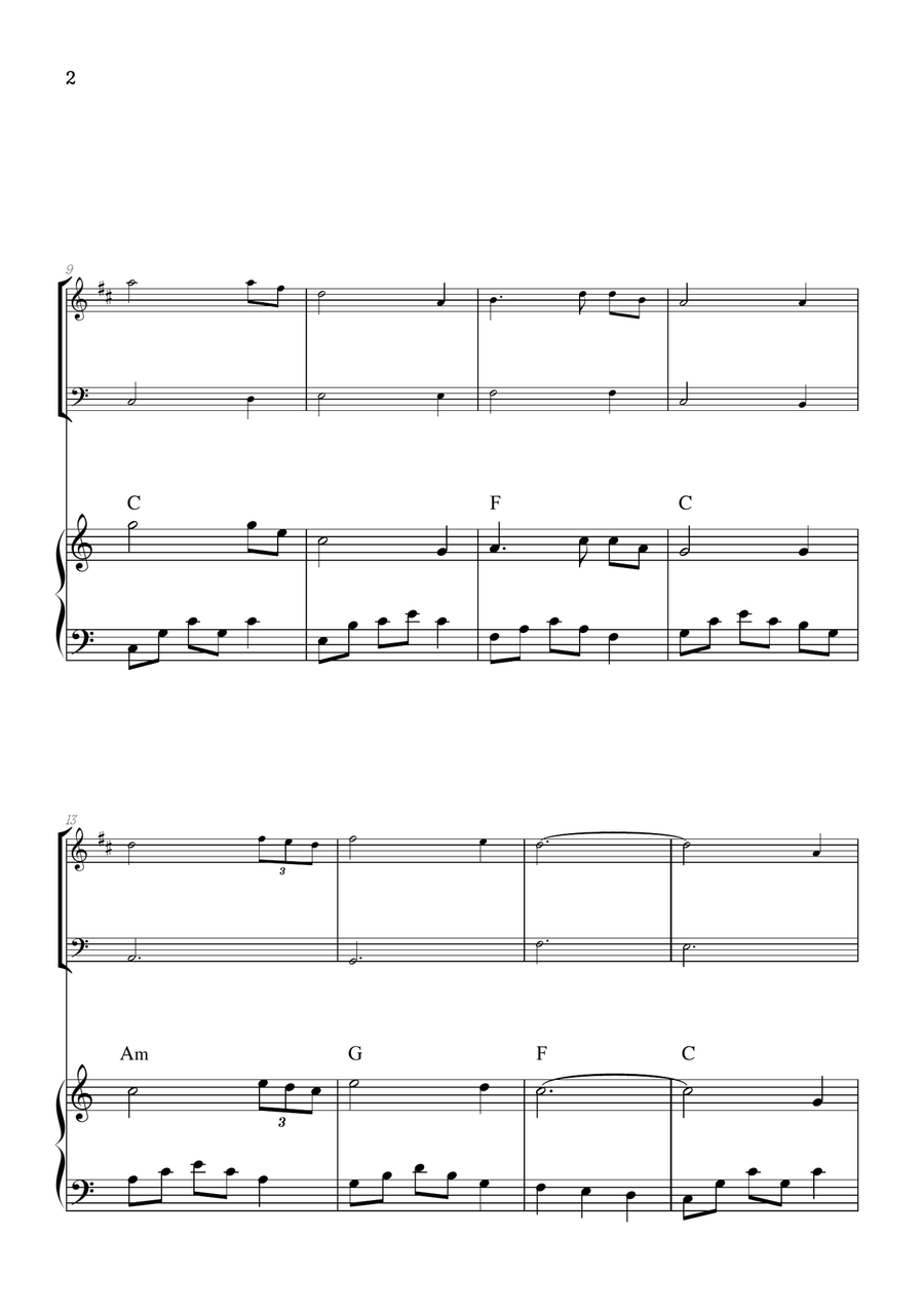 Amazing Grace • easy trumpet and trombone sheet music with piano accompaniment (and chords) Brass Duet scores gallery preview page 2