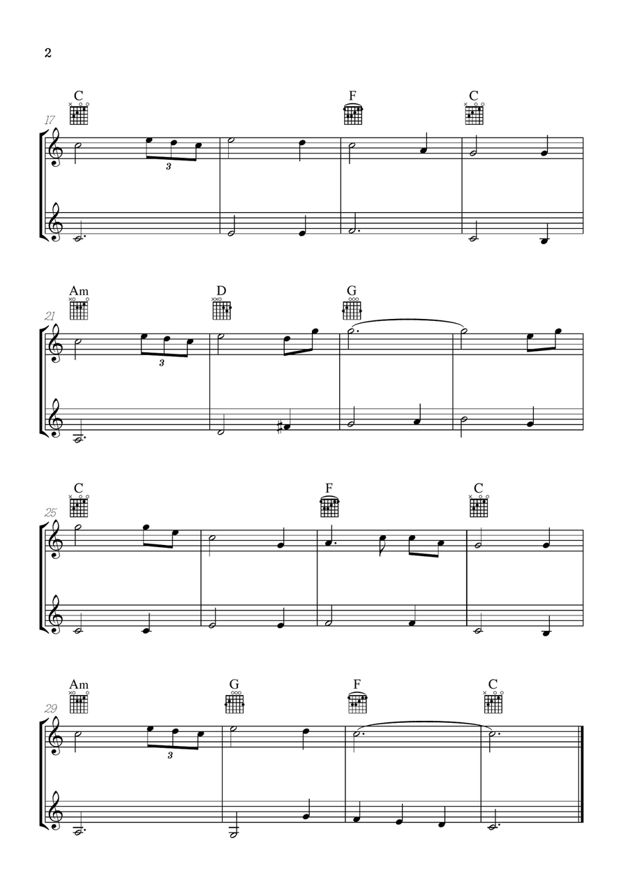 Amazing Grace • easy guitar duet sheet music with chords Acoustic Guitar scores gallery preview page 2