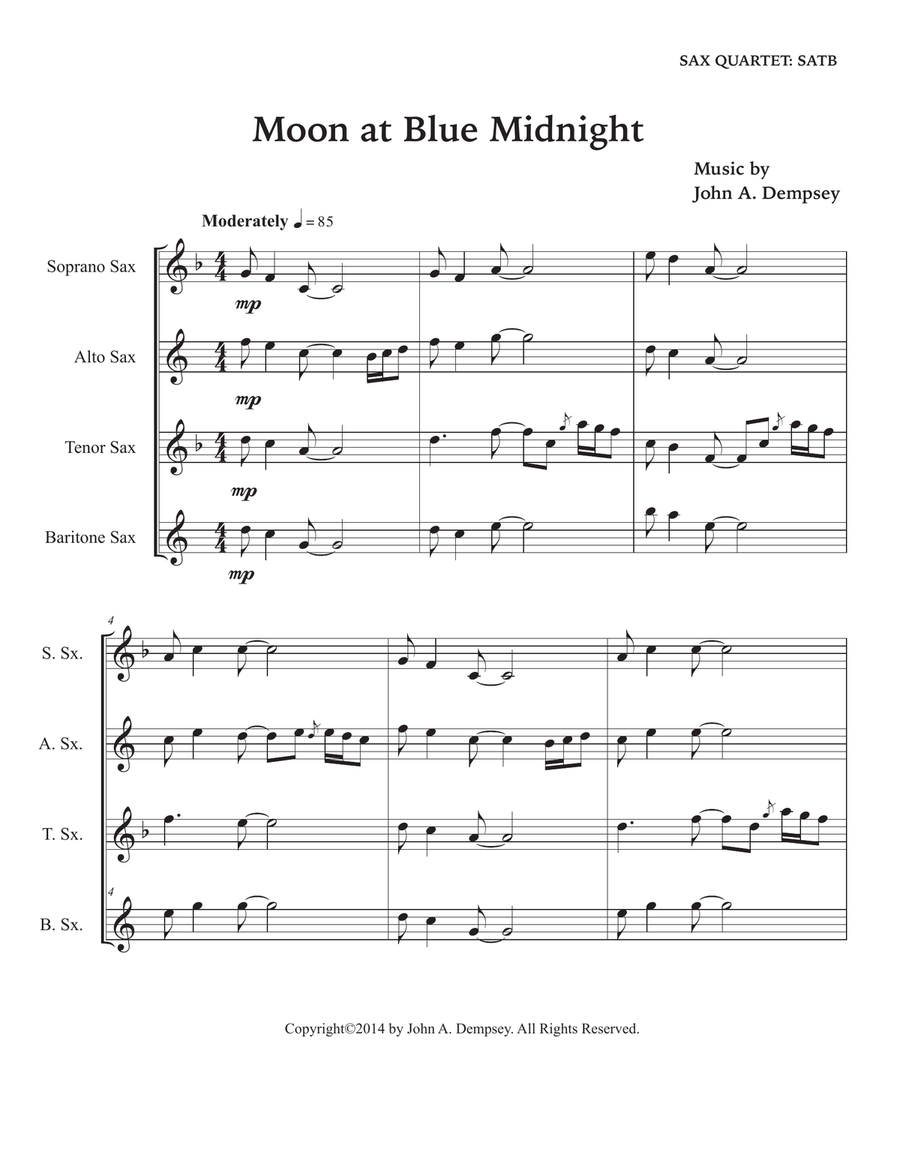 Moon at Blue Midnight (Sax Quartet): SATB Saxophone Quartet scores gallery preview page 5