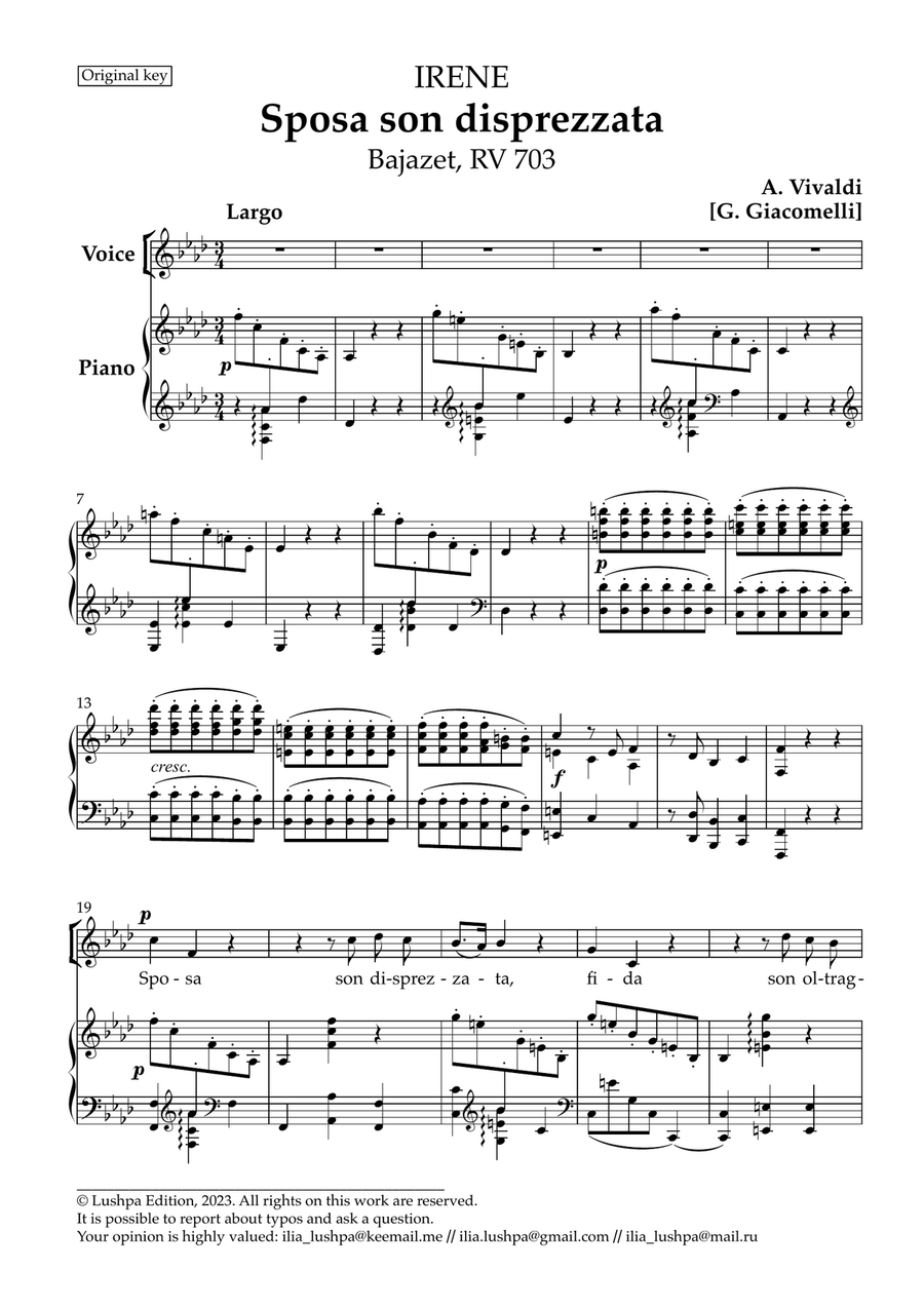 Sposa son disprezzata Sposa son disprezzata Piano, Vocal scores gallery preview page 3