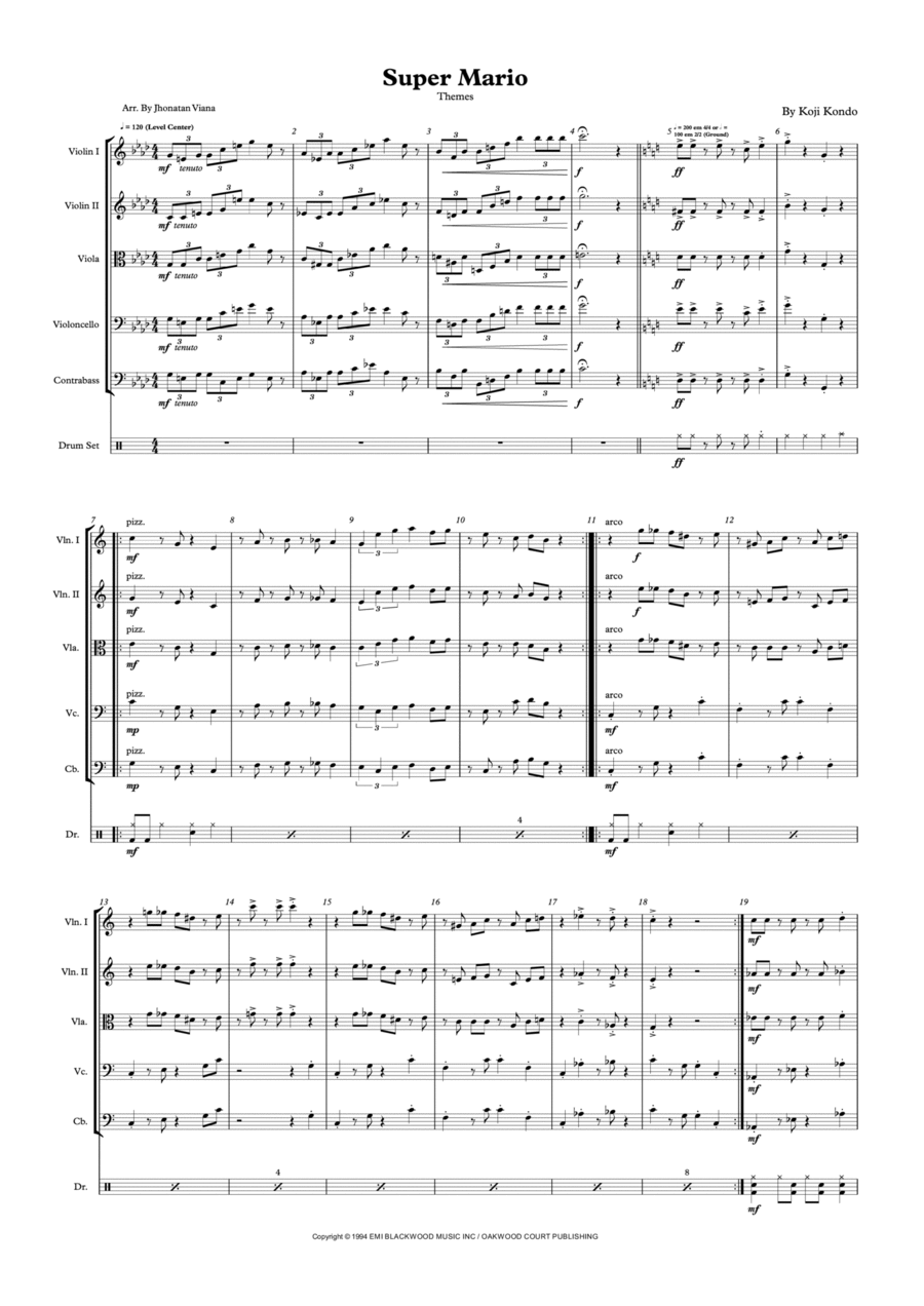 Super Mario Bros Theme String Quintet scores gallery preview page 1