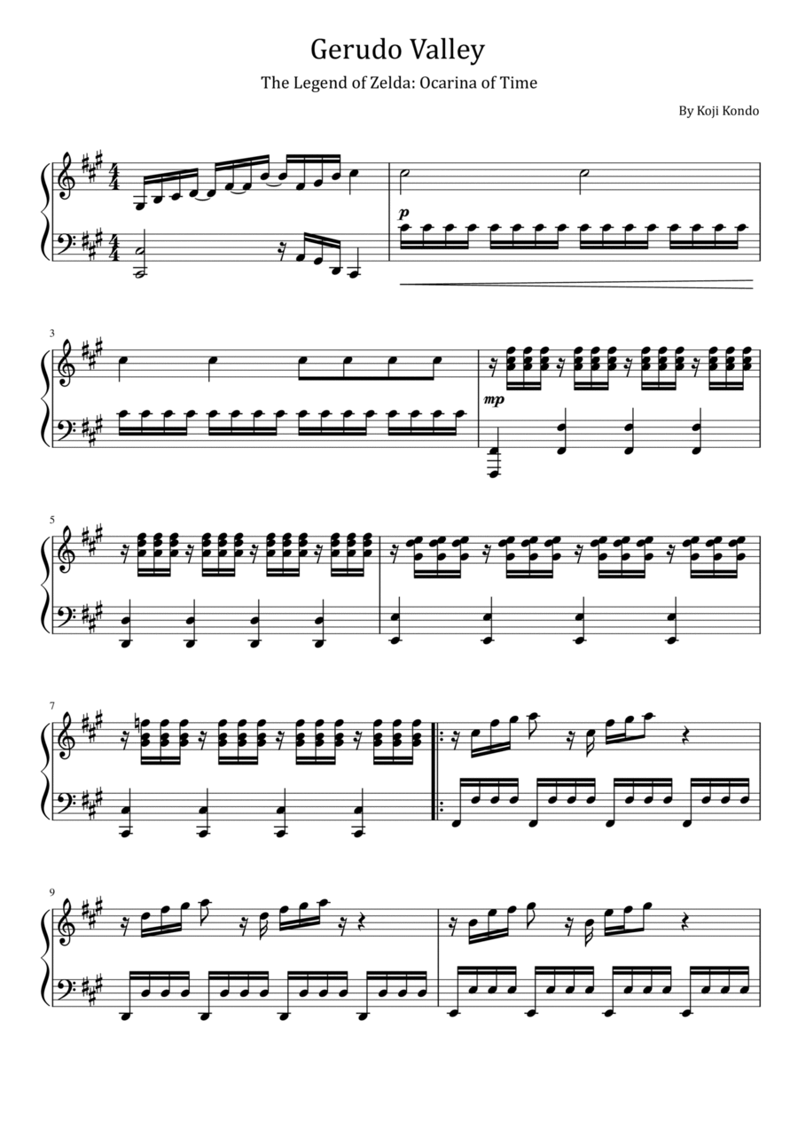 Gerudo Valley Piano Solo scores gallery preview page 1
