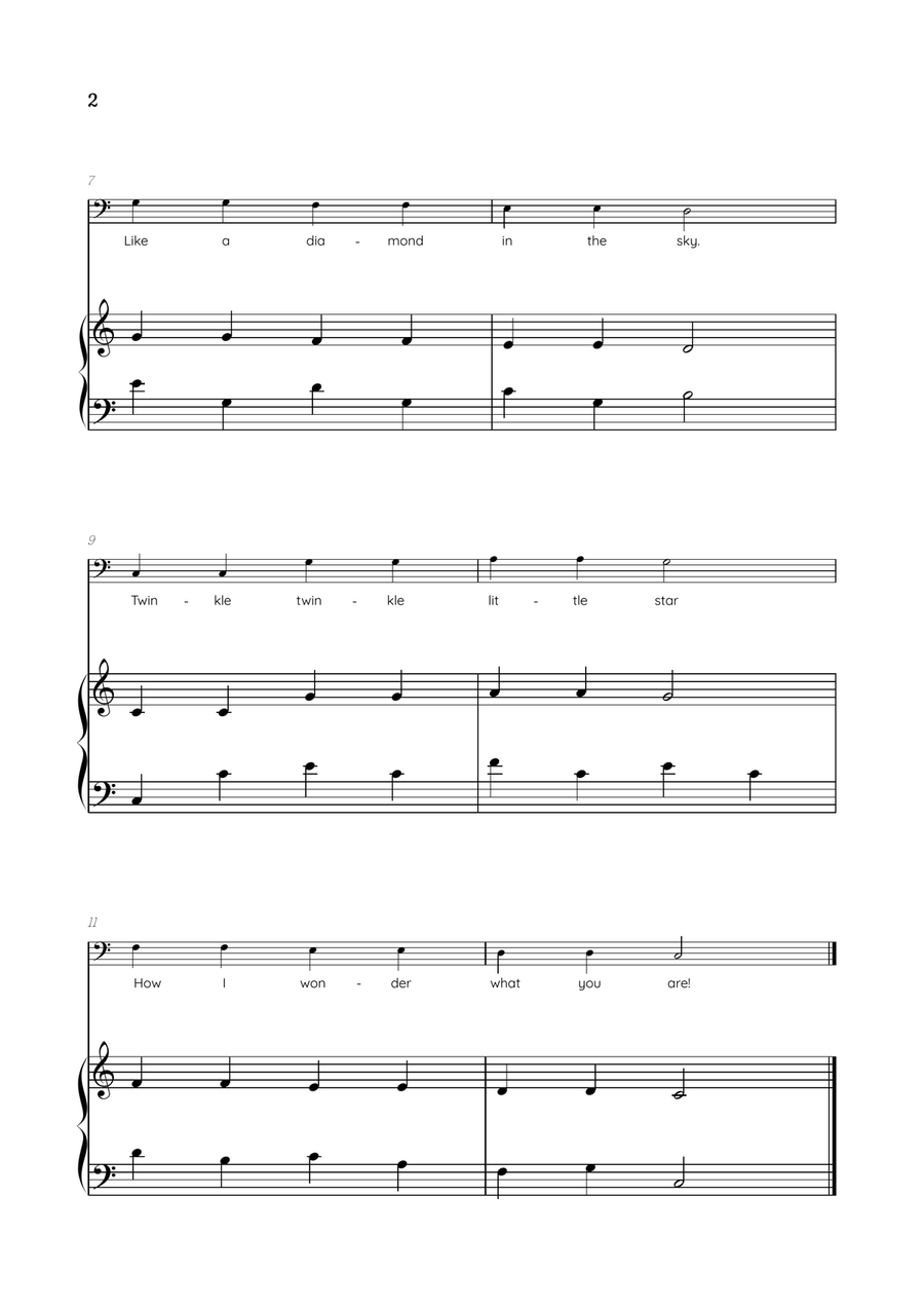 Twinkle, Twinkle Little Star • Easy bassoon sheet music with easy piano accompaniment Bassoon scores gallery preview page 2