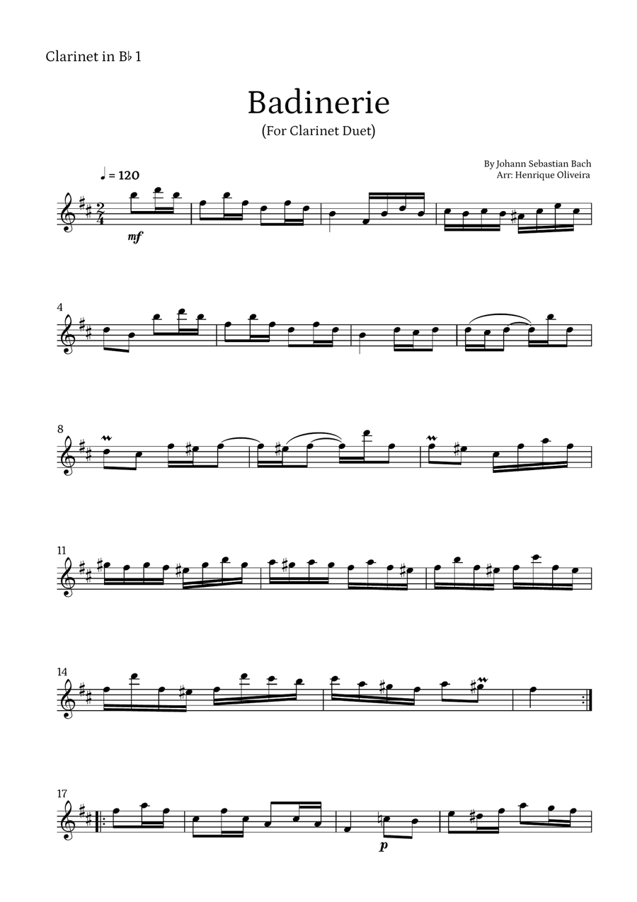 Badinerie by J. S. Bach (For Clarinet Duet) Clarinet Duet scores gallery preview page 4