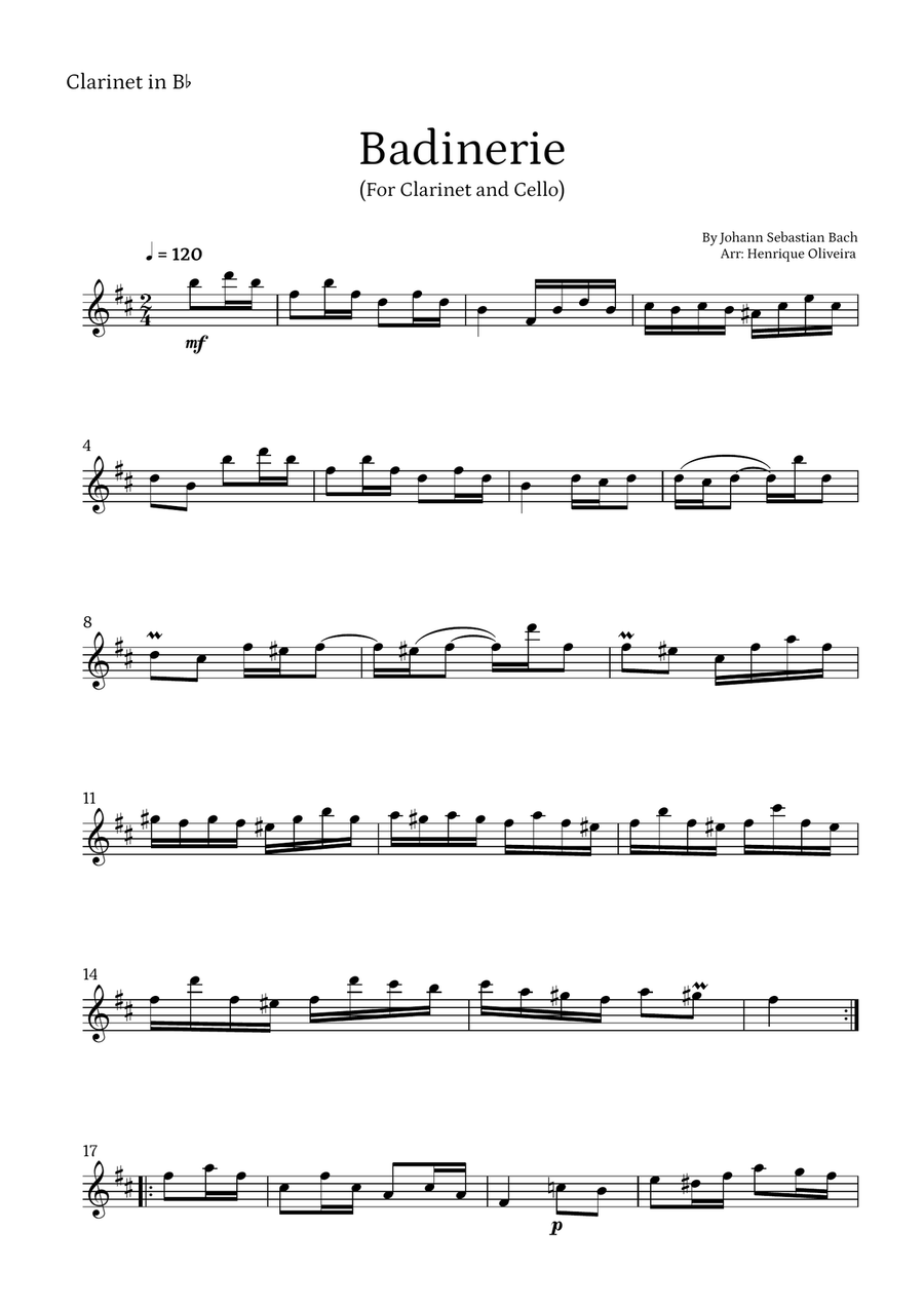 Badinerie by J. S. Bach (For Clarinet and Cello ) Chamber Music scores gallery preview page 4