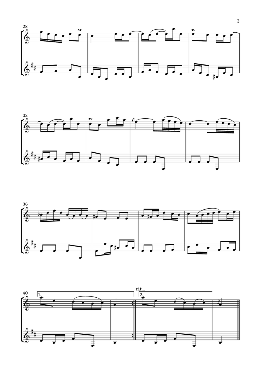 Badinerie by J. S. Bach (For Flute and Clarinet) Woodwind Duet scores gallery preview page 3
