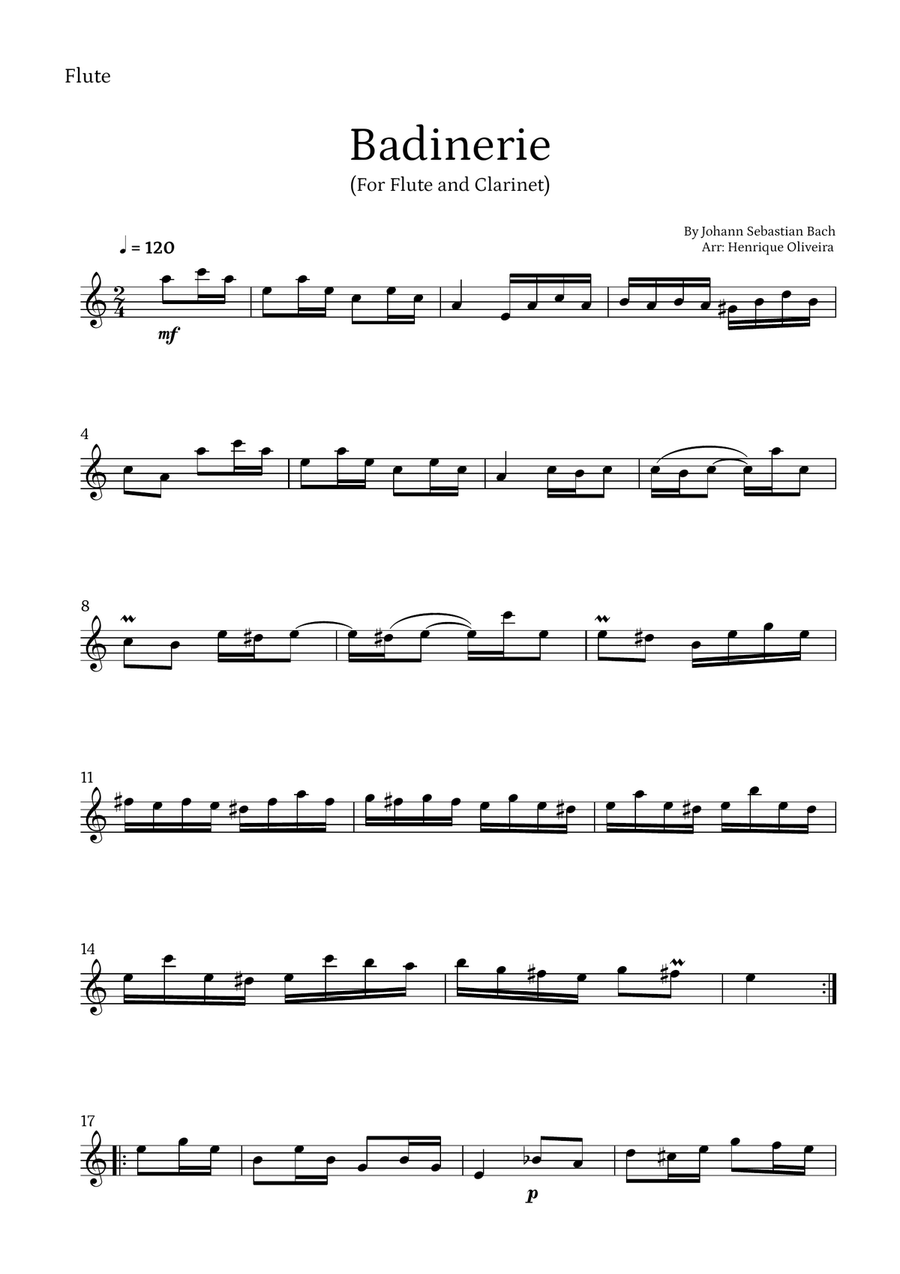 Badinerie by J. S. Bach (For Flute and Clarinet) Woodwind Duet scores gallery preview page 4