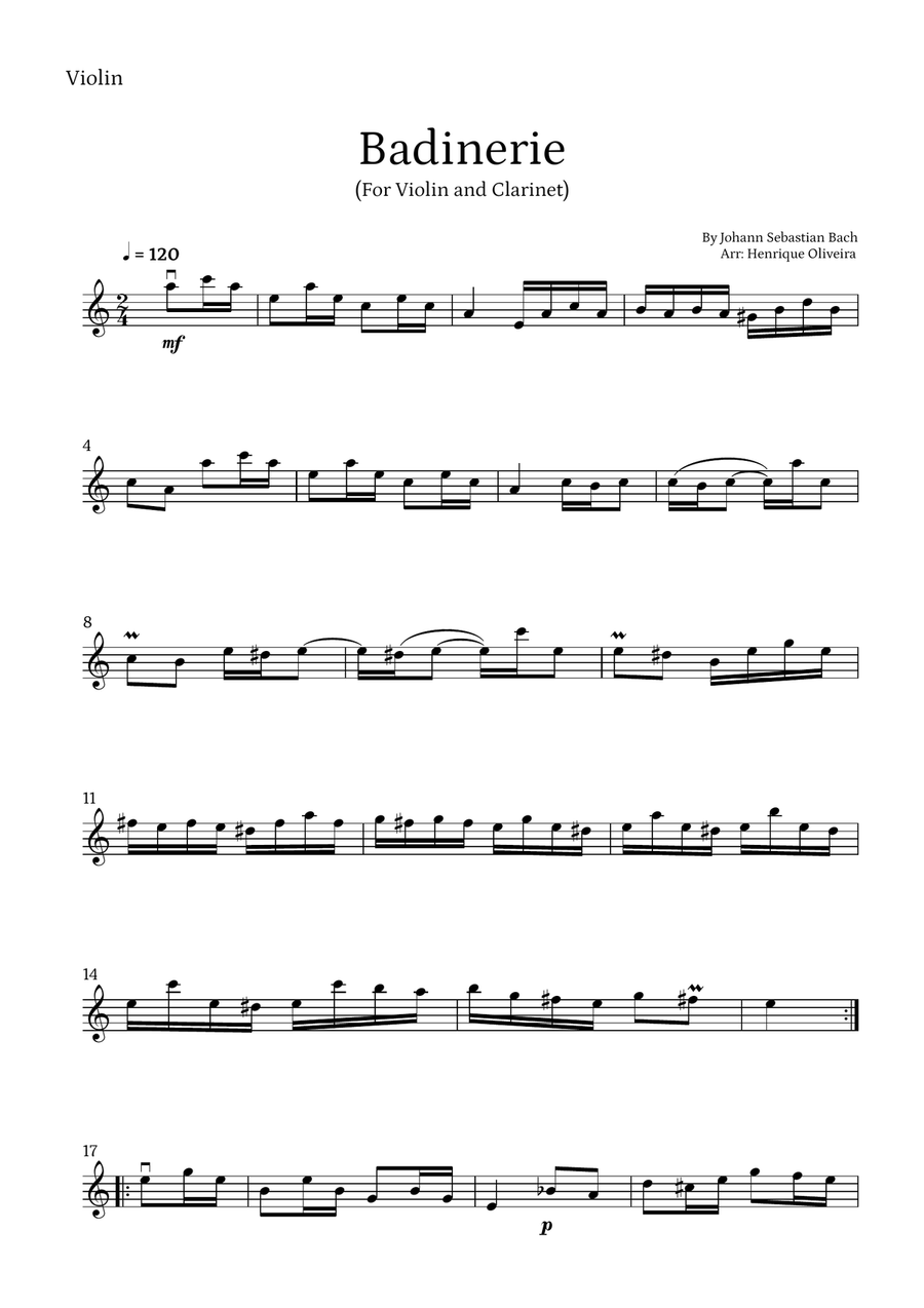 Badinerie by J. S. Bach (For Violin and Clarinet) Badinerie by J. S. Bach (For Violin and Clarinet) Chamber Music scores gallery preview page 4