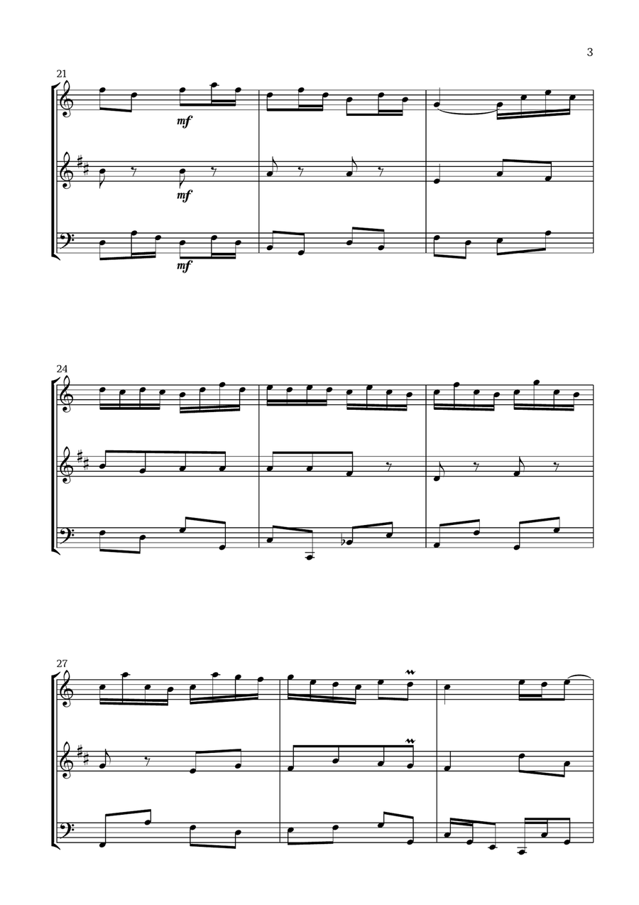 Badinerie by J. S. Bach (For Flute, Clarinet and Cello) Small Ensemble scores gallery preview page 3