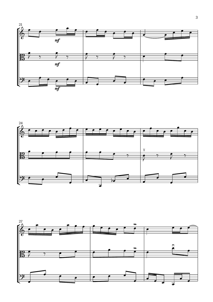 Badinerie by J. S. Bach (For Flute, Viola and Cello) Small Ensemble scores gallery preview page 3