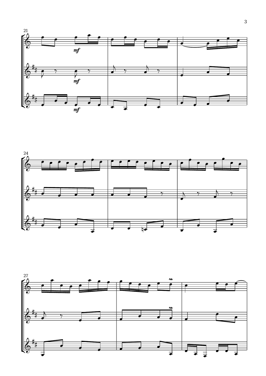 Badinerie by J. S. Bach (For Oboe, Clarinet and Bass Clarinet) Woodwind Trio scores gallery preview page 3